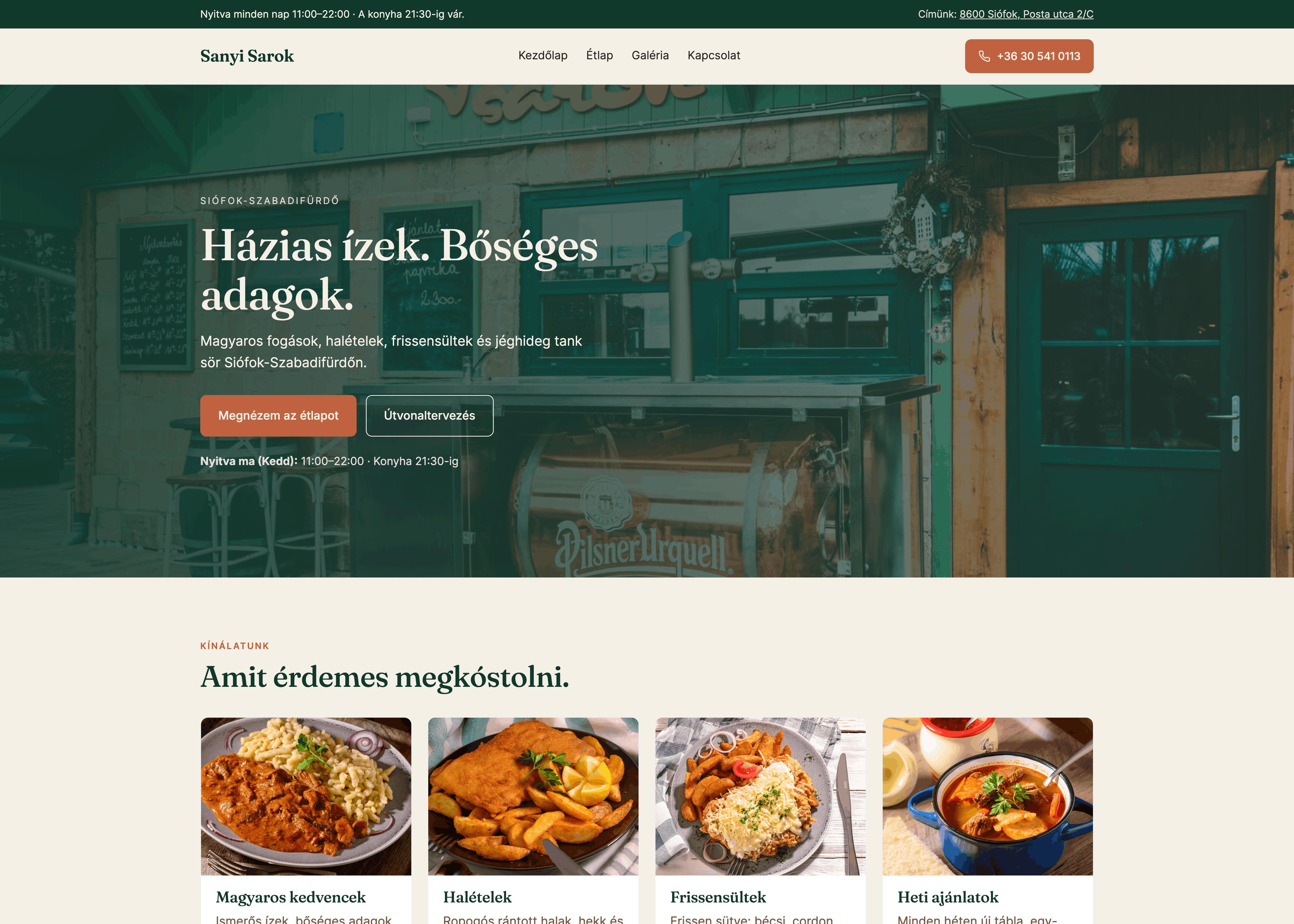 Sanyi Sarok — Website / Restaurant